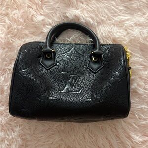 Black Embossed Monogram Alma BB Satchel